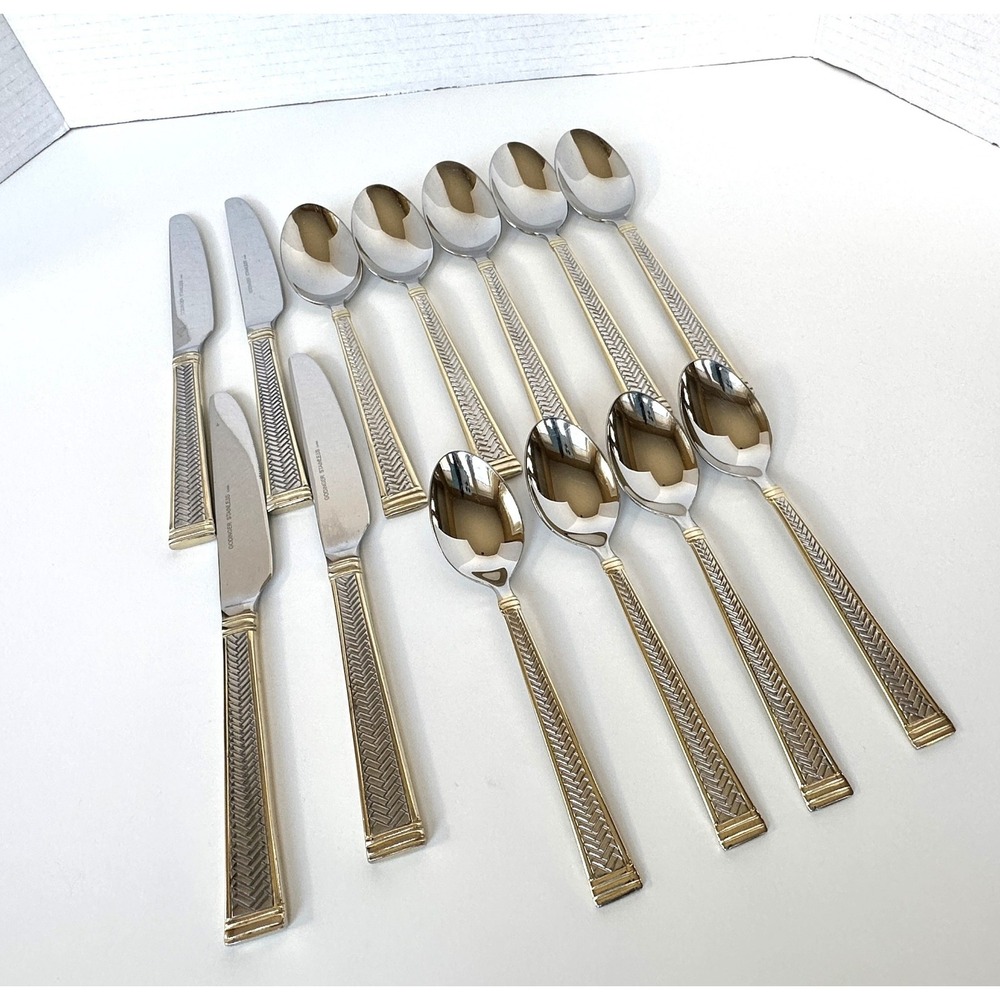 Godinger Stainless Flatware GOLDEN BRAID 13 Pieces Spoons Dinner Knives